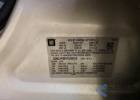 2015 Chevrolet Trax 1Ls from USA, damaged, VIN 3GNCJPSB1FL256510